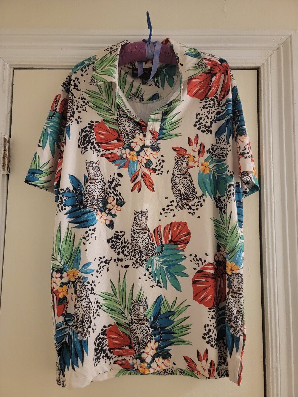 Men's White Tropical Print Short-Sleeve Shirt